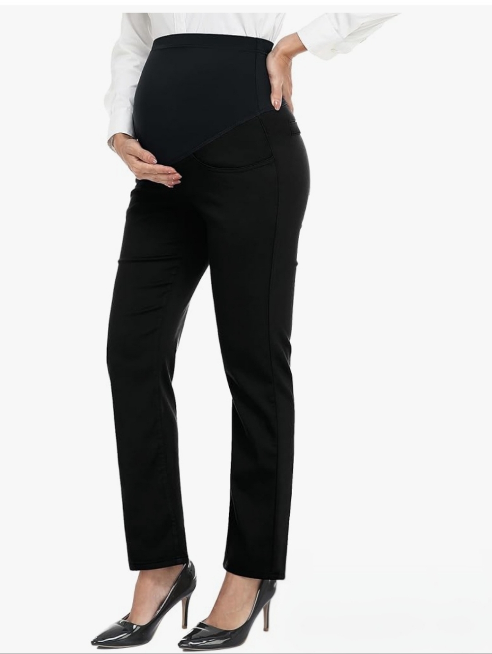 PACBREEZE Maternity Pants for Work Pregnancy Straight Dress Pants Size L
